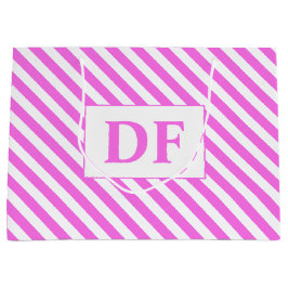 Benutzerdefinierte Initialen Rosa/Weiße Streifen Große Geschenktüte