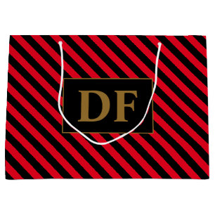 Benutzerdefinierte Initialen Rot/Schwarze Streifen Große Geschenktüte