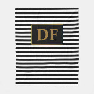 Benutzerdefinierte Initialen Schwarz/Weiß Streifen Fleecedecke