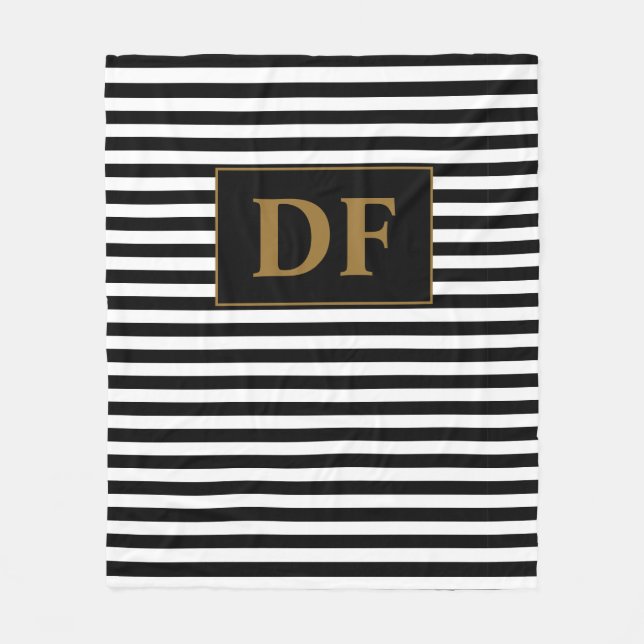 Benutzerdefinierte Initialen Schwarz/Weiß Streifen Fleecedecke (Vorderseite)