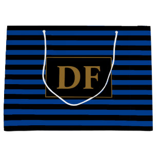 Benutzerdefinierte Initials Blau/Schwarze Streifen Große Geschenktüte