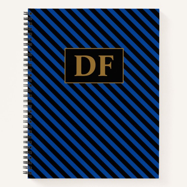 Benutzerdefinierte Initials Blue/Black Stripes-Not Notizbuch (Vorderseite)
