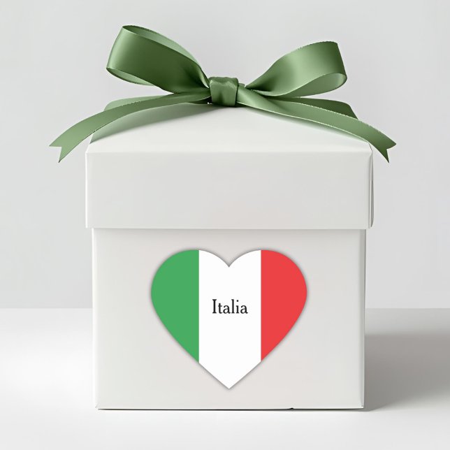 Benutzerdefinierte italienische Flagge Italien Herz-Aufkleber (Custom Wording Flag of Italy Sticker for Italian Celebrations - Seal Envelopes or Accent Favors)