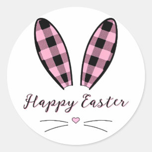Benutzerdefinierte karierte Hasenohren Ostern Runder Aufkleber