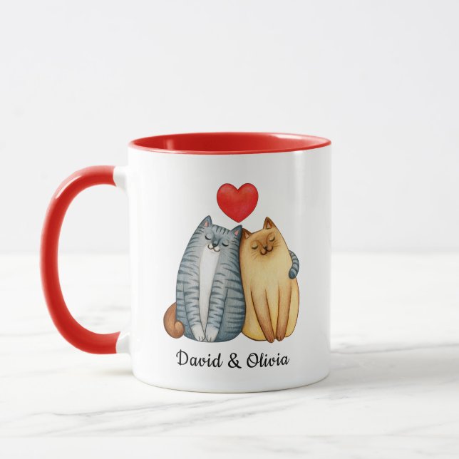 Benutzerdefinierte Katzen Couple Names Red Persona Tasse (Links)