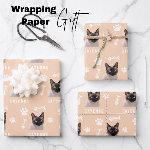 Benutzerdefinierte Katzen-Pet mit Foto & Name Geschenkpapier Set