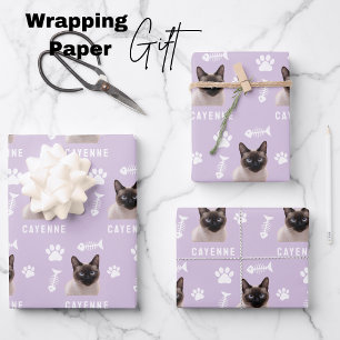 Benutzerdefinierte Katzen-Pet mit Foto & Name Geschenkpapier Set