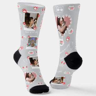Benutzerdefinierte Katzenfoto-Collage-Socken mit N Socken