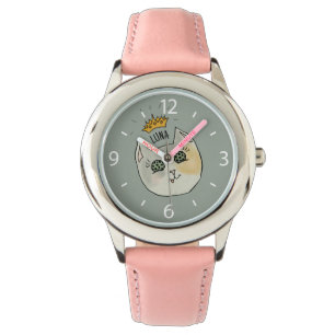 Benutzerdefinierte Katzenname-Kunst - Dicke weiße  Armbanduhr