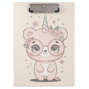 Benutzerdefinierte Kawaii-Einhorn-Bär-Gesichts-Blu Klemmbrett
