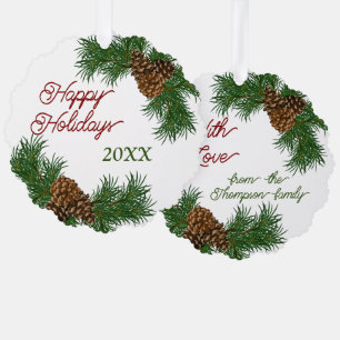 Benutzerdefinierte Kiefernzapfen Tannennadeln Zwei Ornament Karte