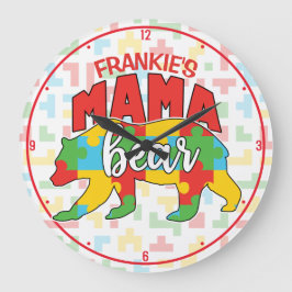 Benutzerdefinierte Kinder NAME Mama Bear Autismus  Große Wanduhr