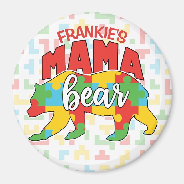 Benutzerdefinierte Kinder NAME Mama Bear Autismus  Magnet (Vorne)