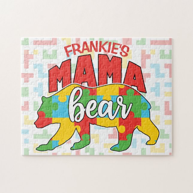 Benutzerdefinierte Kinder NAME Mama Bear Autismus  Puzzle (Horizontal)