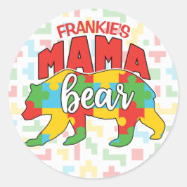 Benutzerdefinierte Kinder NAME Mama Bear Autismus  Runder Aufkleber