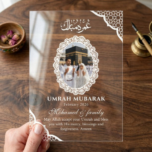 Benutzerdefinierte klare Acryl-Umrah-Mubarak-Foto Acryleinladungen