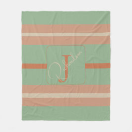 Benutzerdefinierte Korallen-Sage-Streifen-Monogram Fleecedecke