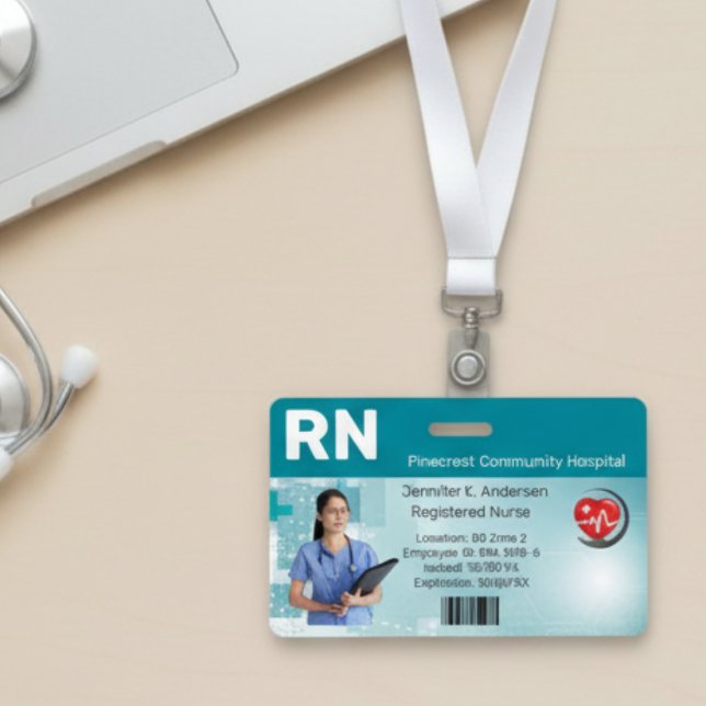 Benutzerdefinierte Krankenhaus-Mitarbeiter-Foto-ID Ausweis (Hospital Medical Employee Photo ID Badge | Custom RN Nurse Healthcare Staff Card)