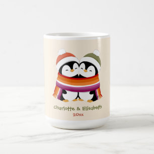 Benutzerdefinierte Kuschel-Lesben-Pinguine Weihnac Kaffeetasse