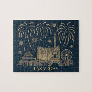 Benutzerdefinierte Las Vegas Skyline Goldlinienkun Puzzle