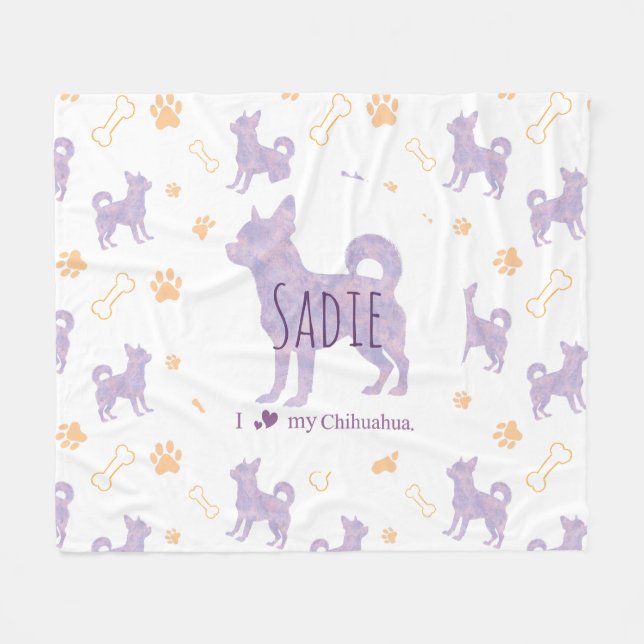 Benutzerdefinierte Lavendel-Chihuahua-Silhouette D Fleecedecke (Vorderseite (Horizontal))