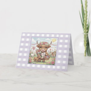 Benutzerdefinierte Lavendel-Hochlandkuh-Gingham-Mu Karte