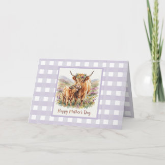 Benutzerdefinierte Lavendel-Hochlandkuh-Gingham-Mu Karte