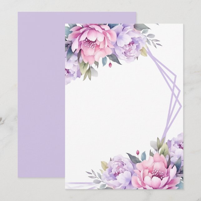 Benutzerdefinierte leere lila rosa Blumen Save The Date (Vorne/Hinten)