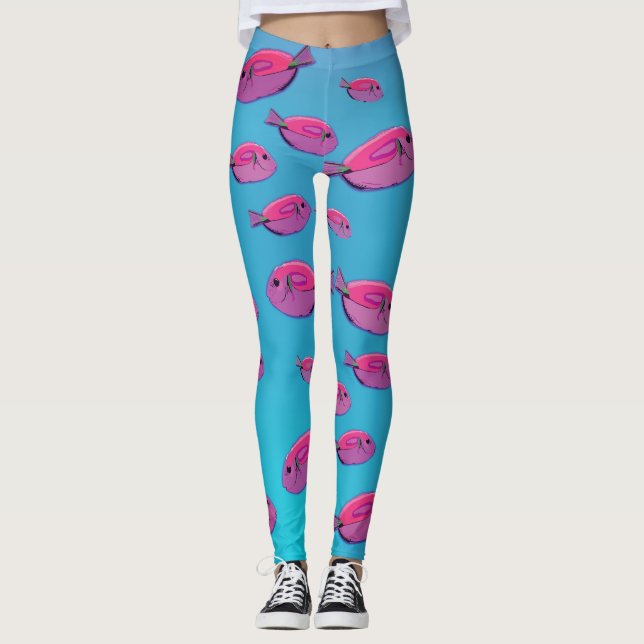 Benutzerdefinierte Leggings mit rosa Fischen (Vorderseite)