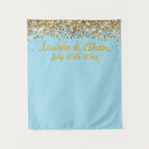 Benutzerdefinierte Licht Blau Gold Glitter Hochzei Wandteppich