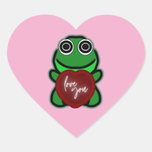 Benutzerdefinierte Liebe dich Kawaii Frosch Herz G Herz-Aufkleber