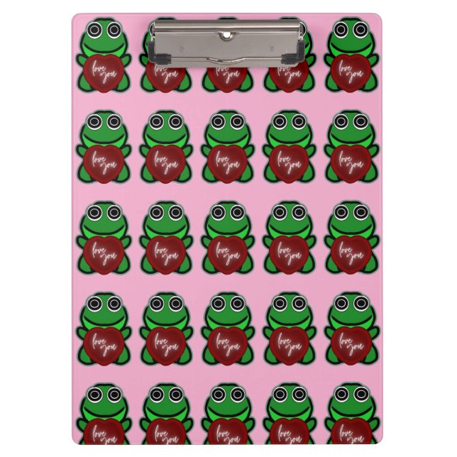 Benutzerdefinierte Liebe dich Kawaii Frosch Herz G Klemmbrett (Vorderseite)