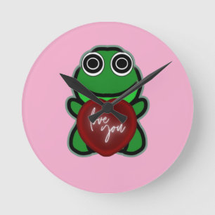 Benutzerdefinierte Liebe dich Kawaii Frosch Herz G Runde Wanduhr