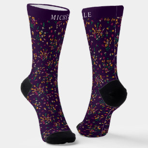 Benutzerdefinierte lila Blumen grün gelb weiße Blu Socken
