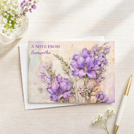 Benutzerdefinierte Lila Blumen Vintage Cottagecore Mitteilungskarte