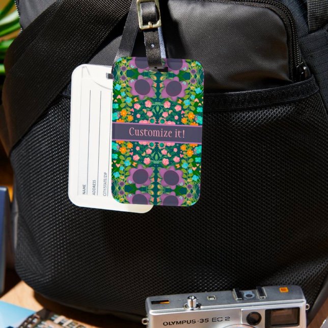 Benutzerdefinierte Lila Blumenmuster Name Fun Insp Gepäckanhänger (Von Creator hochgeladen)