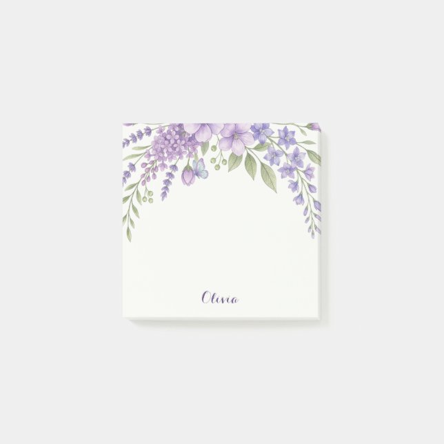 Benutzerdefinierte lila florale Haftnotizen, Perso Post-it Klebezettel (Vorderseite)