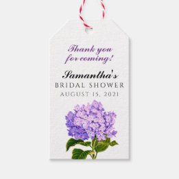 Benutzerdefinierte lila Hydrangea Kraft Brautparty Geschenkanhänger