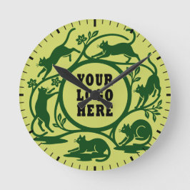 Benutzerdefinierte Limettengrüne Spielerei Katzenu Runde Wanduhr