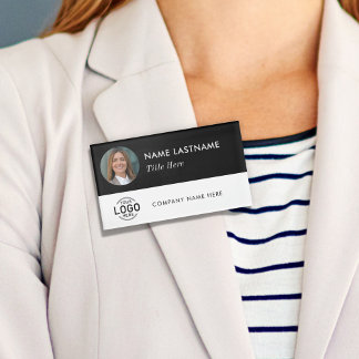 Benutzerdefinierte Logo-Foto-ID Schwarz-weiß Magne Namenschild