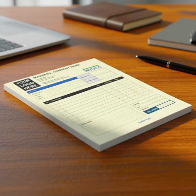 Benutzerdefinierte Logo-Rechnung für Kleinunterneh Notizblock (Custom company logo invoice)