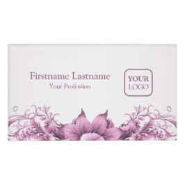 Benutzerdefinierte Logo-Rosa-Blume rahmen elegant  Namenschild