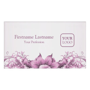 Benutzerdefinierte Logo-Rosa-Blume rahmen elegant  Namenschild