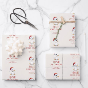 Benutzerdefinierte lustige Gans Dezember Erster Ge Geschenkpapier Set