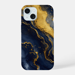 Benutzerdefinierte Luxus-Navy-Gold-Abstrakt-Marmor iPhone 15 Hülle