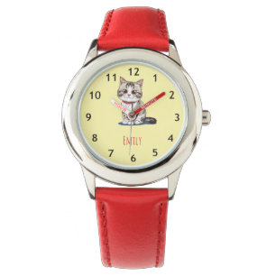 Benutzerdefinierte Mädchen Name Süße Katze Kinder  Armbanduhr