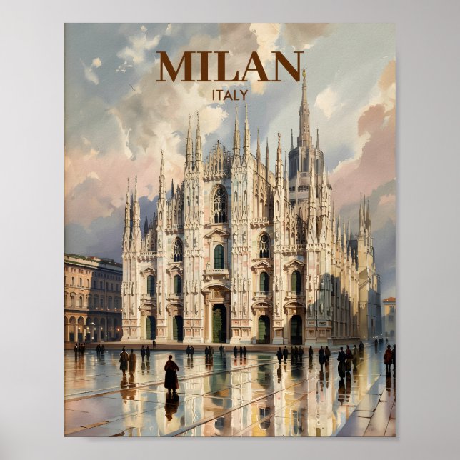 Benutzerdefinierte Mailand-Dom-Mailand-Wasserfarbe Poster (Vorne)