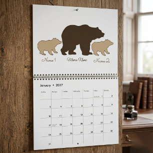 Benutzerdefinierte Mama-Bärin mit 2 Kindernamen Mu Kalender
