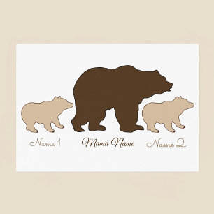 Benutzerdefinierte Mama-Bärin mit 2 Kindernamen Mu Poster