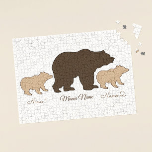 Benutzerdefinierte Mama-Bärin mit 2 Kindernamen Mu Puzzle